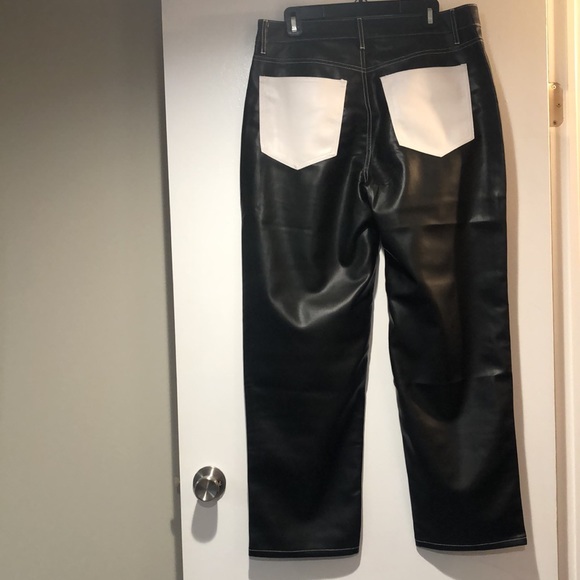 NWT Fashion Nova XL faux black leather with white pockets on the back - Picture 2 of 6